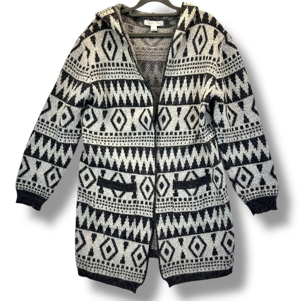 Monteau Los Angeles Womens Multicolor Open Front Hooded Cardigan Size Large